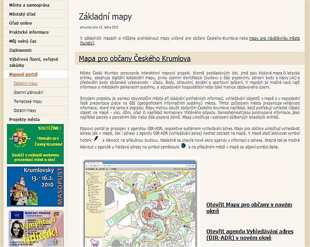Ilustrace - web města Český Krumlov - mapový portál