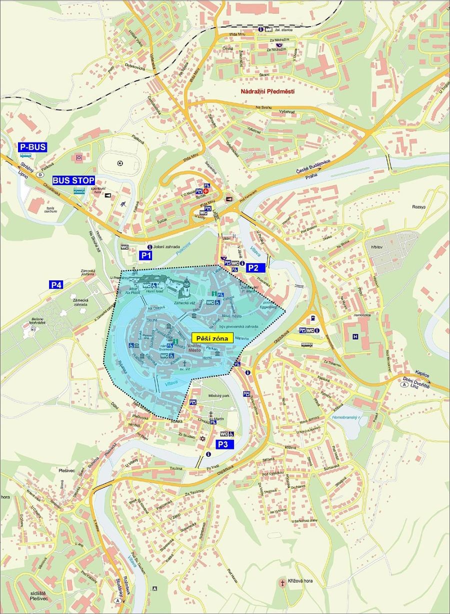 Die Verkehrskarte der Stadt Český Krumlov