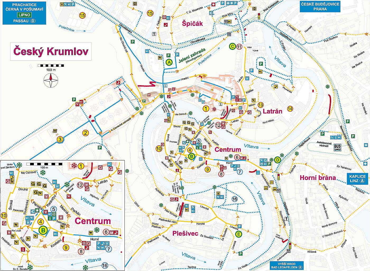 Reiseführer Český Krumlov - auch für Gehbehinderte, die Landkarte der Stadt Český Krumlov