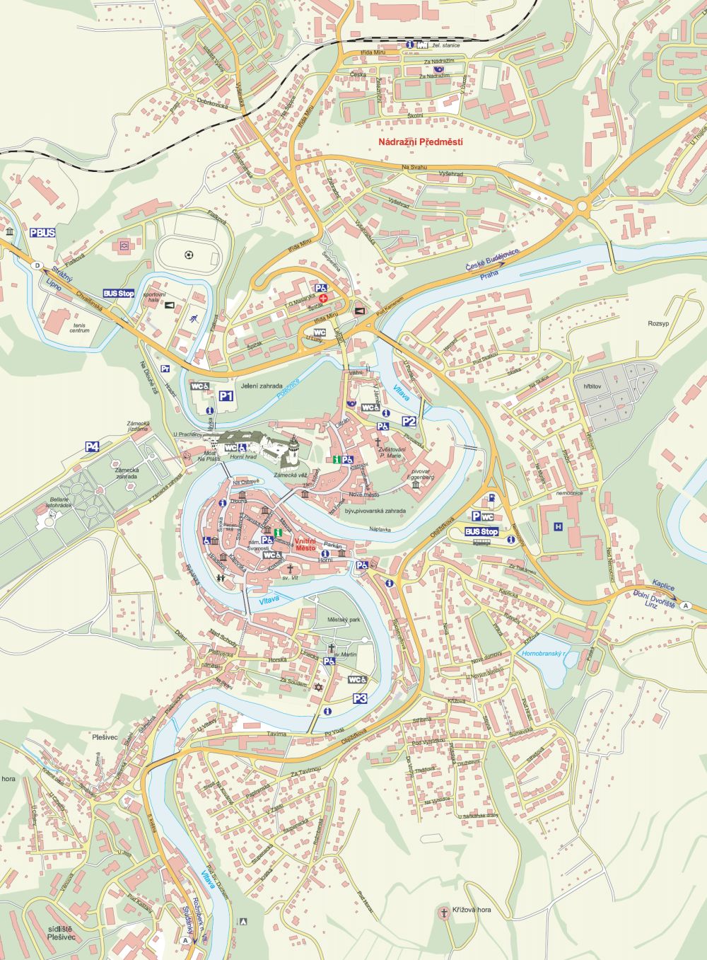 Die Karte der Stadt Český Krumlov