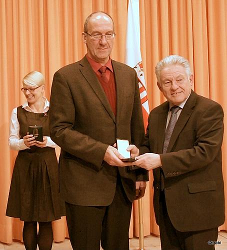 14. ledna 2014 - Ocenění organizátorů Zemské výstavy 2013 v Bad Leonfeldenu (Dalibor Carda a Josef Pühringer)