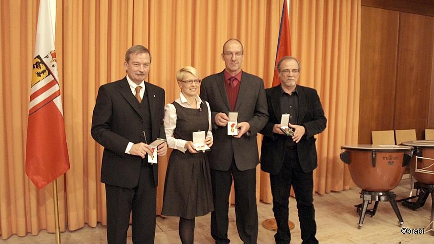14. ledna 2014 - Ocenění organizátorů Zemské výstavy 2013 v Bad Leonfeldenu (zleva: Jiří Vlach, Jitka Zikmundová, Dalibor Carda, Ivan Slavík)