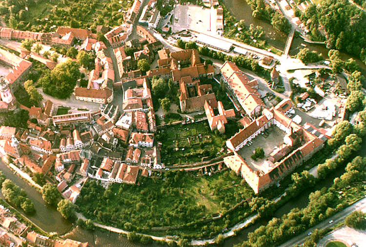 Český Krumlov, Brauereigarten, Luftaunahme