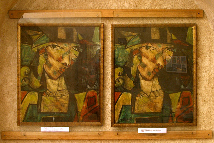 Paříž kolem šesté večer (1948) - originální dílo akademického malíře Miloslava Troupa a kopie, výstava Karla Hrubeše v klášteře ve Zlaté Koruně, 2. srpna 2005, foto: © Lubor Mrázek
