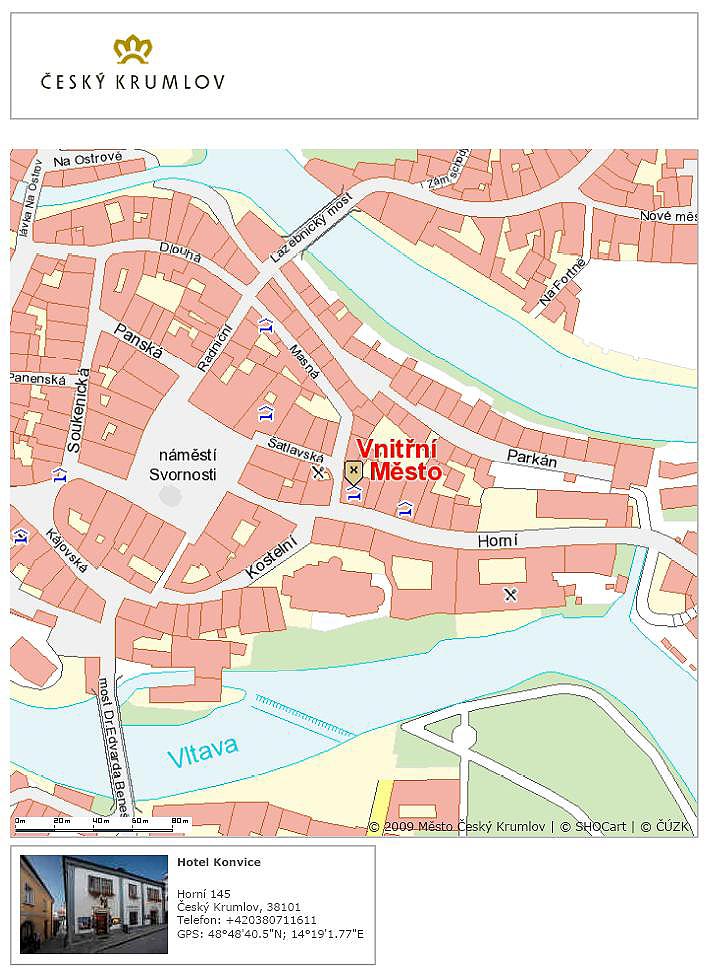 GIS Český Krumlov, zobrazení vyzitky a polohy ubytovacího zařízení pro tisk