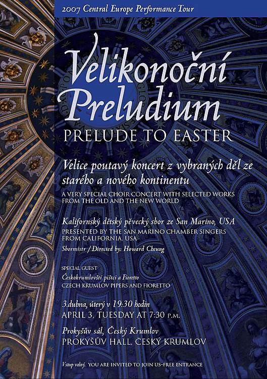 Plakát koncertu San Marino Chamber Singers v Českém Krumlově