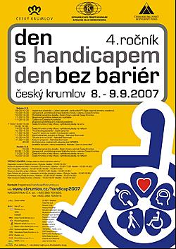 Plakát s programem akce Den s handicapem, den bez bariér, Český Krumlov, 8. a 9. 9.2007 