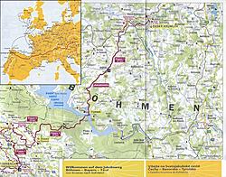 Mapa Svatojakubské cesty - 1. a 2. etapa na území Českokrumlovska; zdroj: Informační leták Jakobsweg 