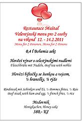 Valentýnské menu, Resturace Maštal, Český Krumlov 2011 