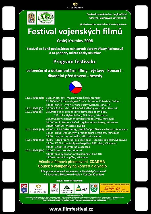 Plakát Festivalu vojenských filmů 2008 s programem