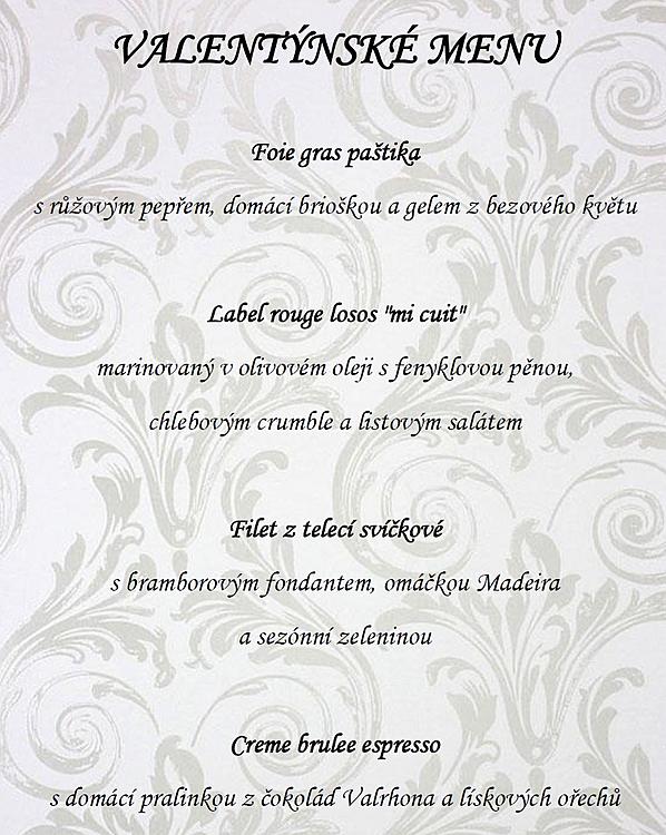 Valentýnské menu v Gourmet restaurant Le Jardin