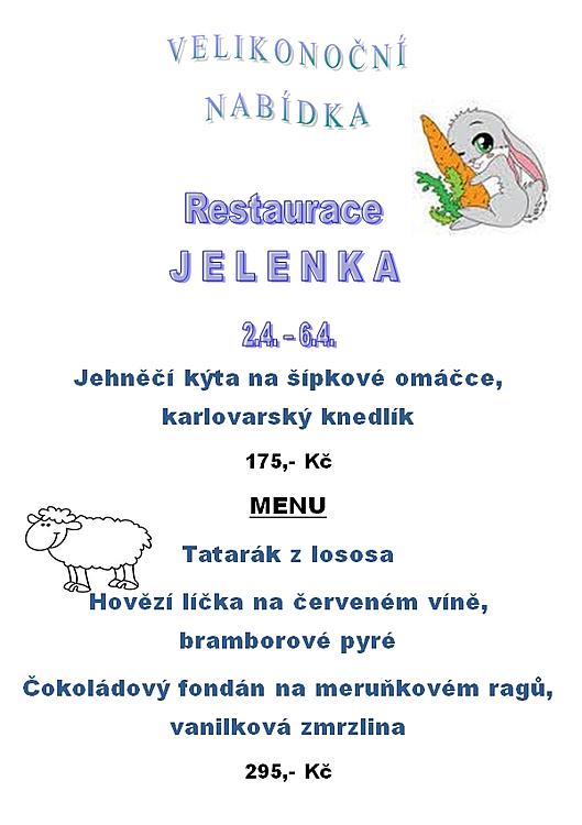 Velikonoční menu, Restaurace Jelenka, Český Krumlov, 2015